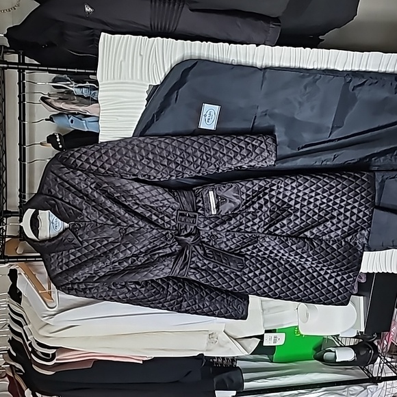 PRADA Black Diamond Quilted Trench Coat with triangle logo AUTHENTIC - Picture 12 of 17